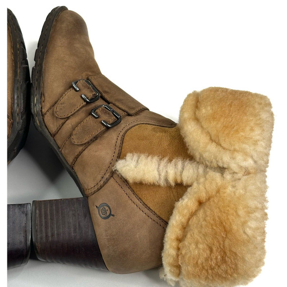 Born AMAZE Shearling Wool Suede Leather Ankle Boots Women's 8.5/40 Monk Strap - Picture 6 of 14